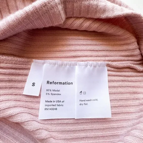 Reformation Cap-Sleeve Ribbed Knit Square Neck Blush Pink Bardot Top Small - Picture 7 of 9